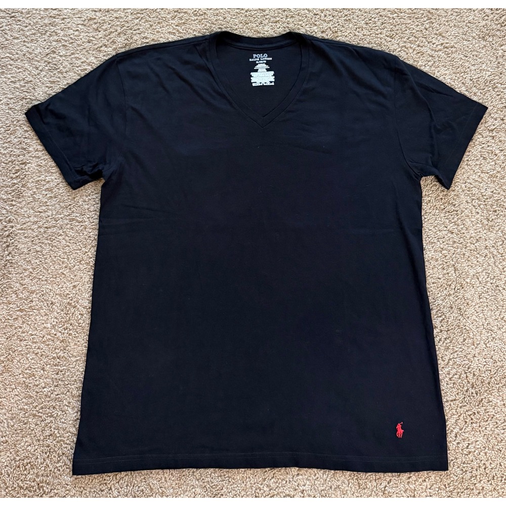 Polo Ralph Lauren Mens XL Classic Fit V-Neck T-Shirt Black Red Pony Logo Cotton